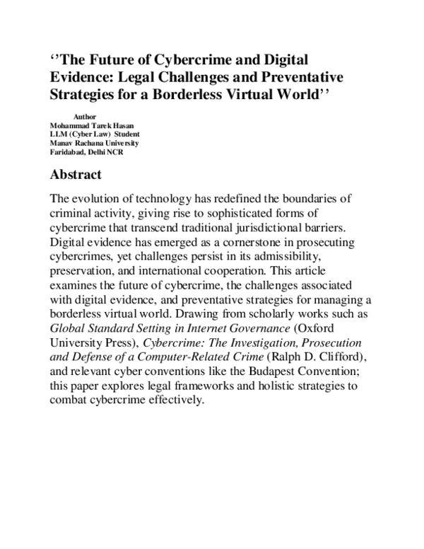 (PDF) The Future of Cybercrime and Digital Evidence: Legal Challenges ...