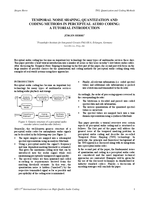 (PDF) Temporal noise shaping, quantization and coding methods in ...