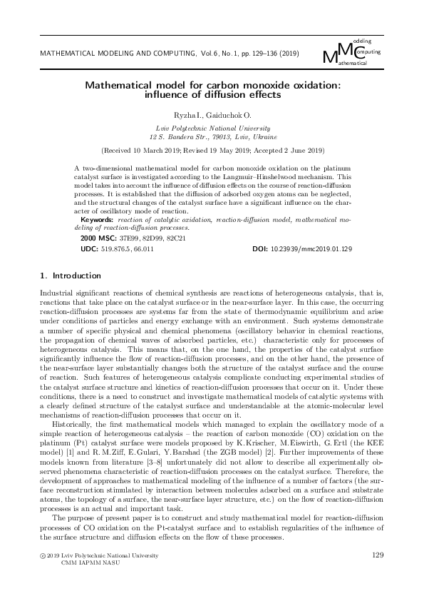 (PDF) Mathematical model for carbon monoxide oxidation: influence of ...