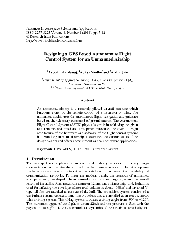 (PDF) Designing a GPS Based Autonomous Flight Control System for an ...