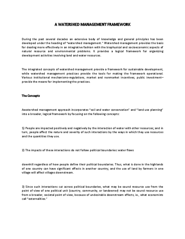 (PDF) Watershed management framework