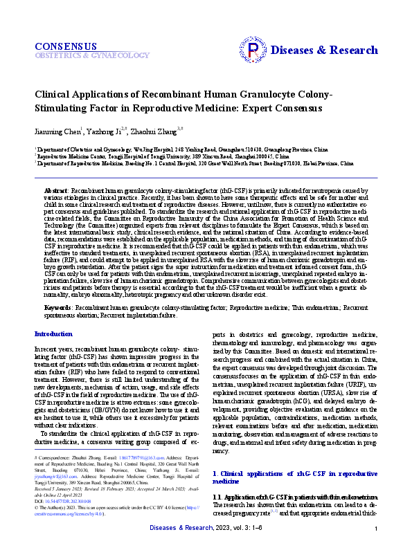 (PDF) Clinical Applications of Recombinant Human Granulocyte Colony ...