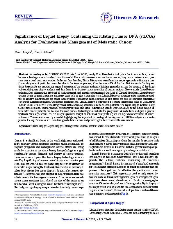 (PDF) Significance of Liquid Biopsy Containing Circulating Tumor DNA ...