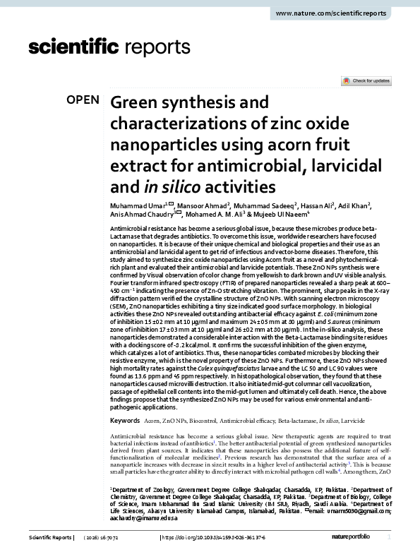 (PDF) Green synthesis and characterizations of zinc oxide nanoparticles ...