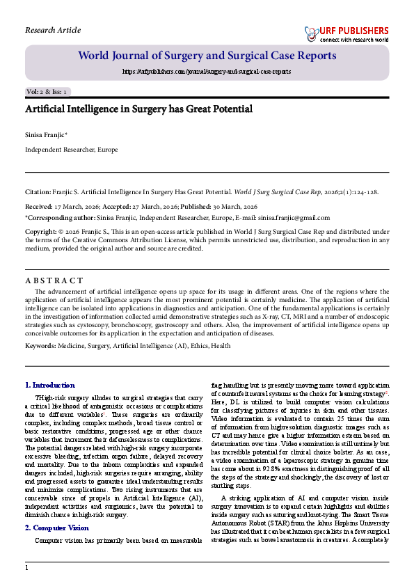 (PDF) Artificial Intelligence in Surgery has Great Potential