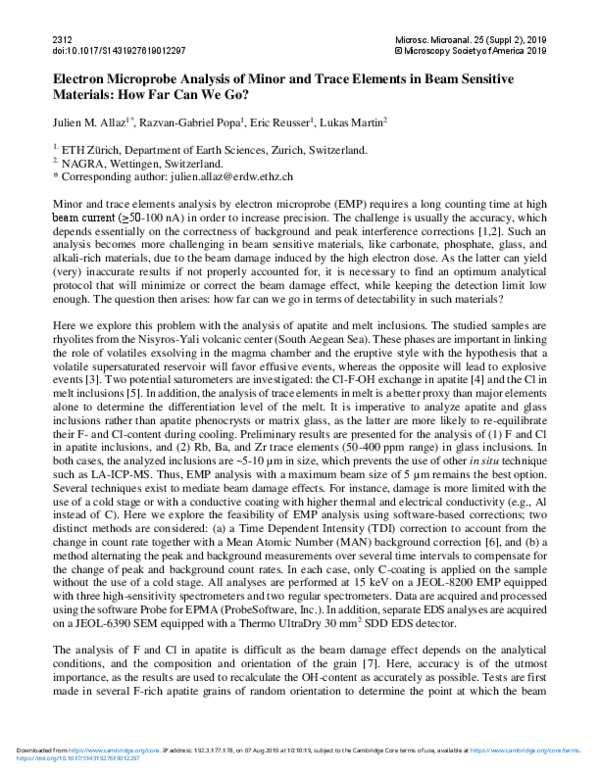 (PDF) Electron Microprobe Analysis of Minor and Trace Elements in Beam ...
