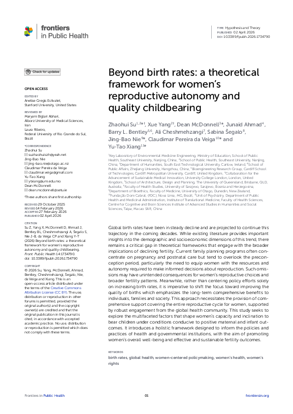 (PDF) Beyond birth rates: a theoretical framework for women's ...