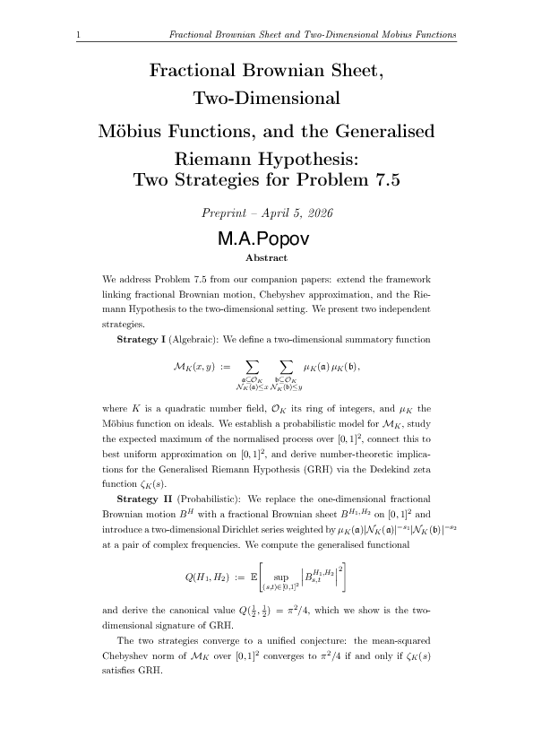 (PDF) Fractional Brownian Sheet and Two-Dimensional Mobius Functions