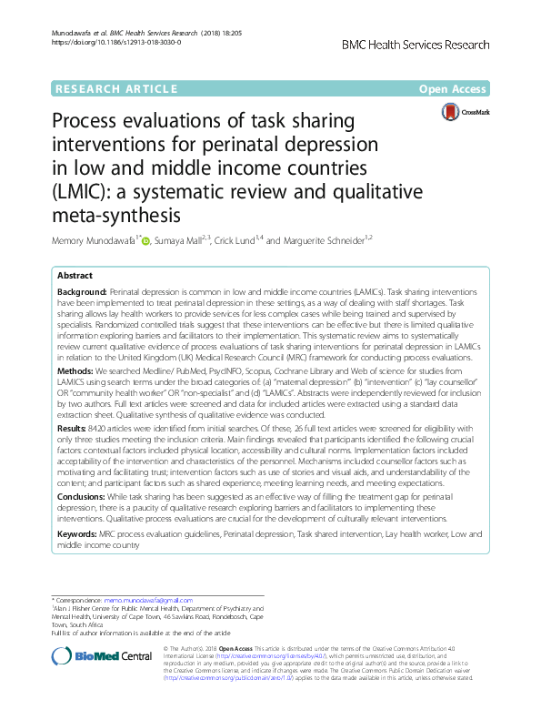 (PDF) Process evaluations of task sharing interventions for perinatal ...