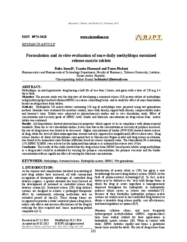(PDF) Formulation and in vitro evaluation of once-daily methyldopa ...