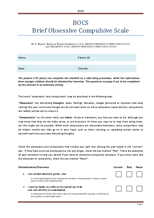 (PDF) Brief Obsessive-Compulsive Scale (BOCS): Rating form, English