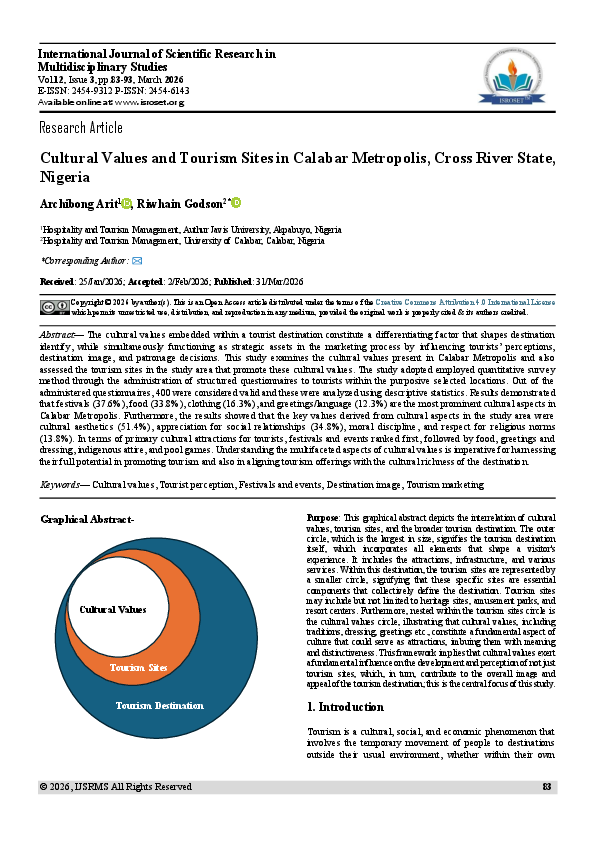 (PDF) Cultural Values and Tourism Sites in Calabar Metropolis, Cross ...