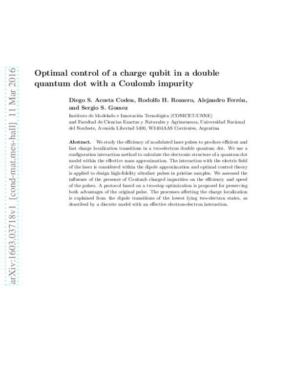 (PDF) Optimal control of a charge qubit in a double quantum dot with a ...
