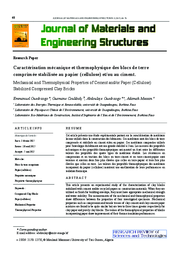 (PDF) Mechanical and Thermophysical Properties of Cement and/or Paper ...