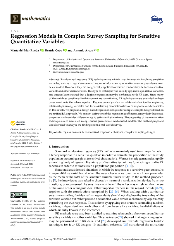 (PDF) Regression Models in Complex Survey Sampling for Sensitive ...