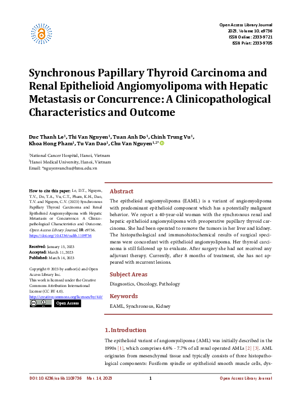 (PDF) Synchronous Papillary Thyroid Carcinoma and Renal Epithelioid ...