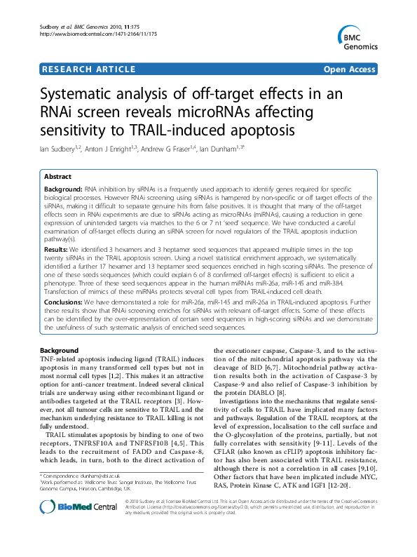 (PDF) Systematic analysis of off-target effects in an RNAi screen ...