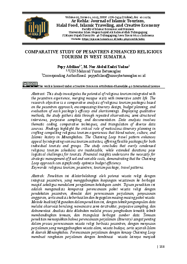 (PDF) COMPARATIVE STUDY OF PESANTREN-ENHANCED RELIGIOUS TOURISM IN WEST ...