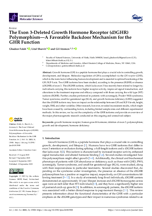 (PDF) The Exon 3-Deleted Growth Hormone Receptor (d3GHR) Polymorphism—A ...