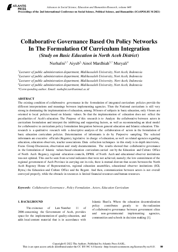 (PDF) Collaborative Governance Based On Policy Networks In The ...