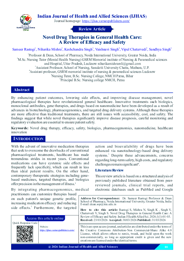 (PDF) Novel Drug Therapies in General Health Care: A Review of Eﬃcacy ...