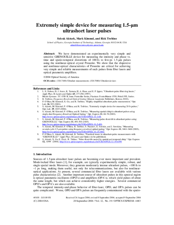 (PDF) Extremely simple device for measuring 1.5-µm ultrashort laser pulses