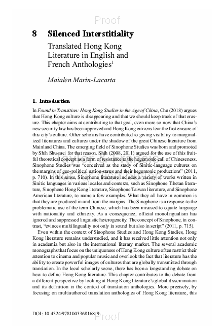(PDF) Silenced Interstitiality: Translated Hong Kong Literature in ...
