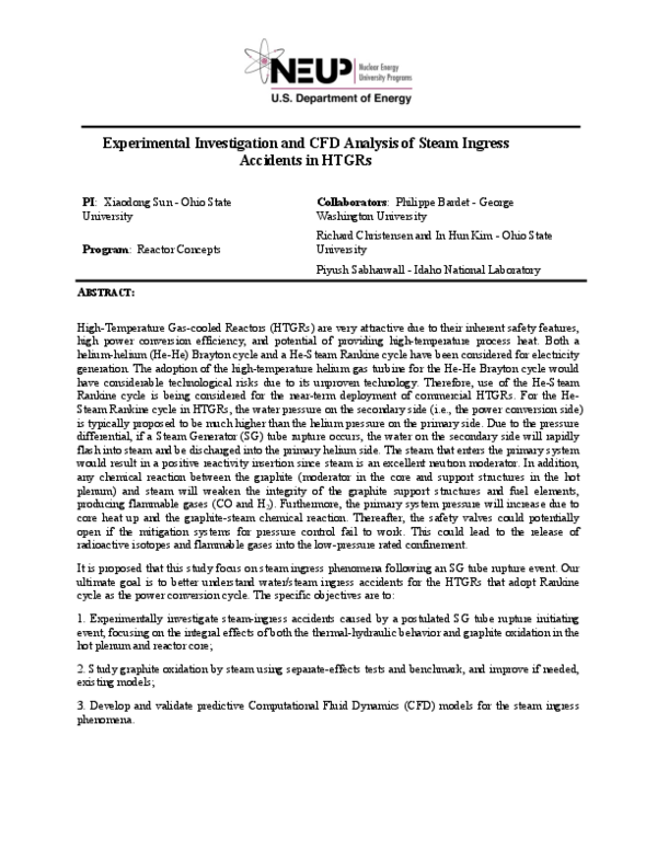 (PDF) Experimental Investigation and CFD Analysis of Steam Ingress ...