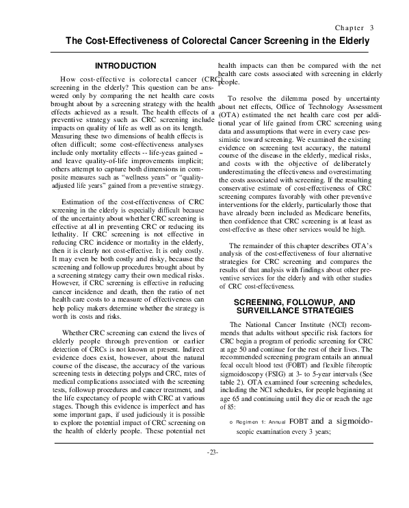 (PDF) Cost Effectiveness of Colorectal Cancer Screening in the Elderly