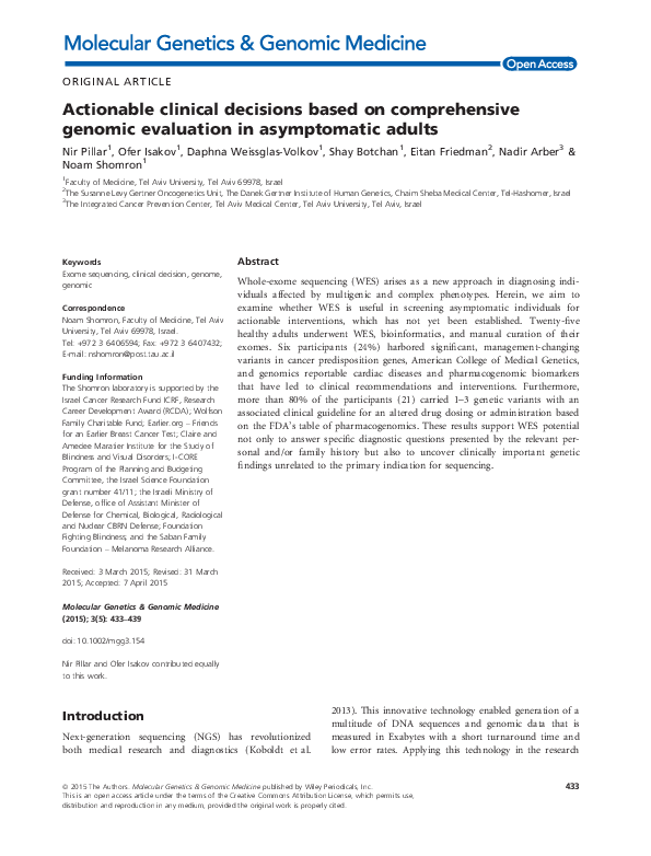 PDF) Actionable clinical decisions based on comprehensive genomic