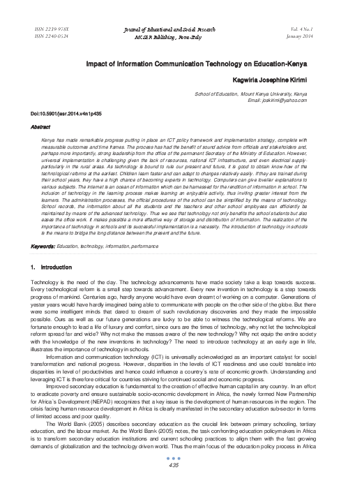 (PDF) Impact of Information Communication Technology on Education-Kenya