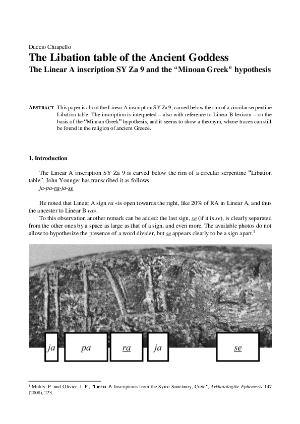 (PDF) The Libation table of the Ancient Goddess. The Linear A ...