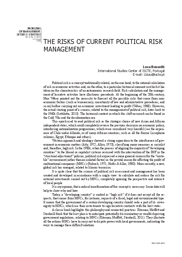 (PDF) The Risks of Current Political Risk Management