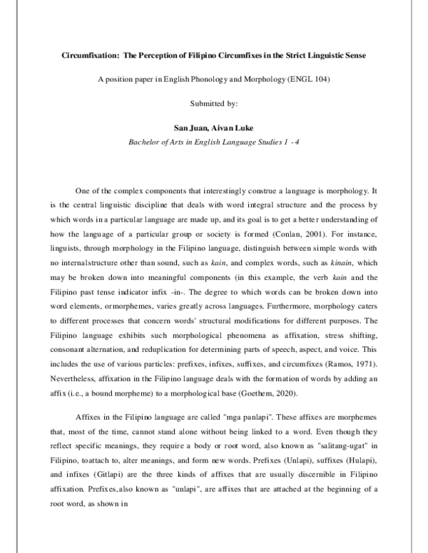 (PDF) Circumfixation: The Perception of Filipino Circumfixes in the ...