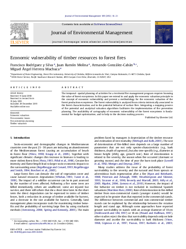 (PDF) Economic vulnerability of timber resources to forest fires
