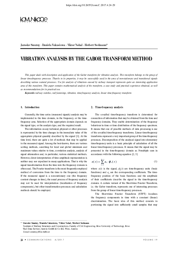 (PDF) Vibration Analysis by the Gabor Transform Method