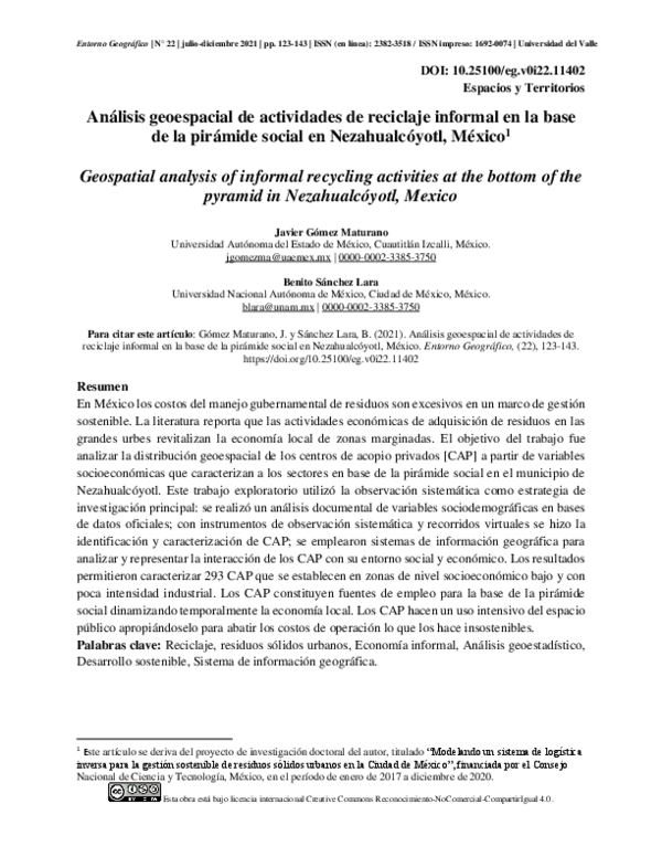 (PDF) Análisis geoespacial de actividades de reciclaje informal en la ...