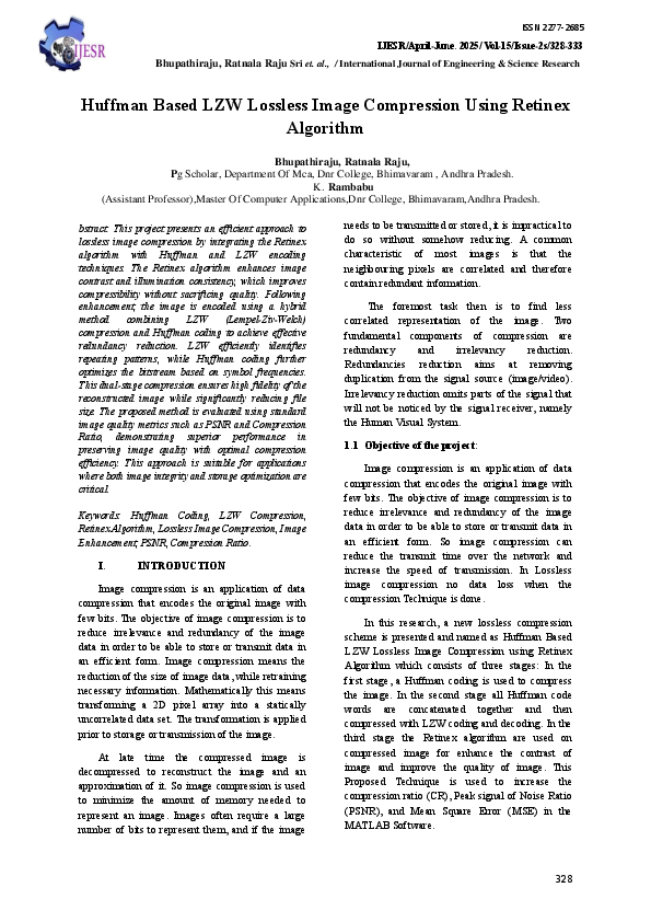 (PDF) Huffman Based LZW Lossless Image Compression Using Retinex Algorithm