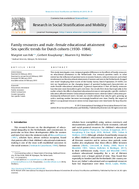 (PDF) Family resources and male–female educational attainment