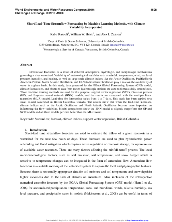 (PDF) Short Lead-Time Streamflow Forecasting by Machine Learning ...