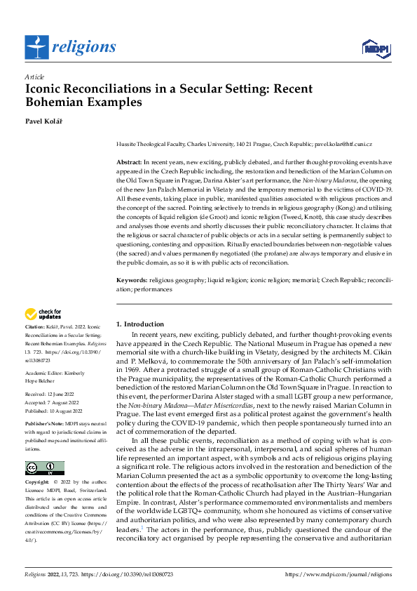 (PDF) Iconic Reconciliations in a Secular Setting: Recent Bohemian Examples
