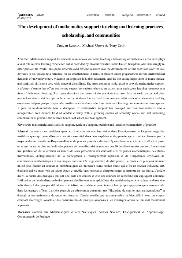 (PDF) The development of mathematics support: teaching and learning ...