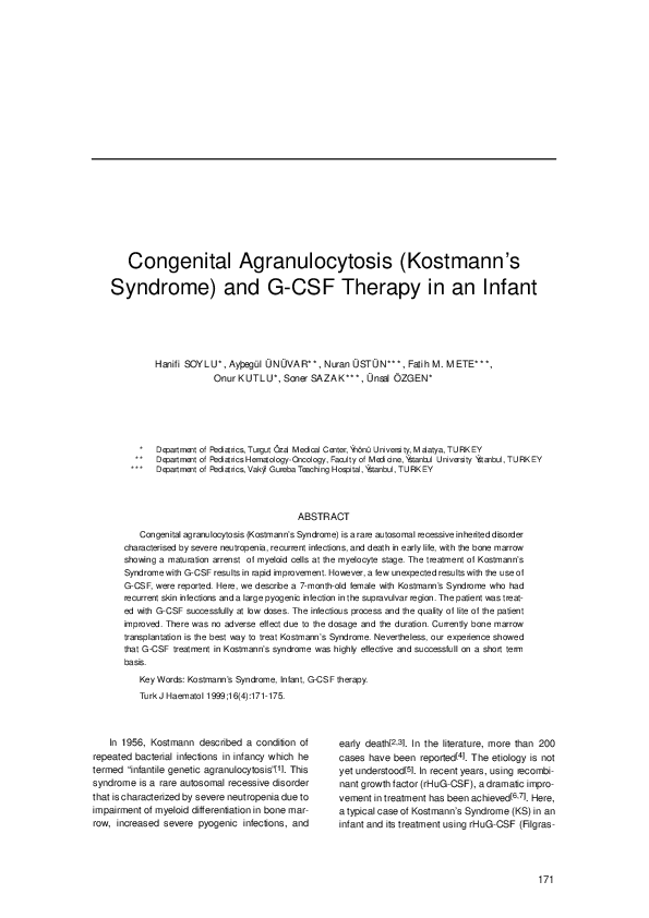 (PDF) Congenital Agranulocytosis (Kostmann's Syndrome) and G-CSF ...