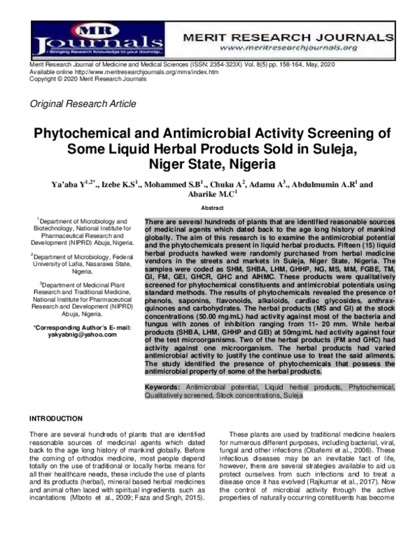 (PDF) Phytochemical and Antimicrobial Activity Screening of Some Liquid ...