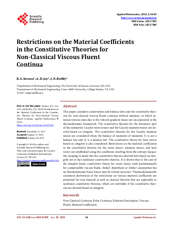 (PDF) Restrictions on the Material Coefficients in the Constitutive ...