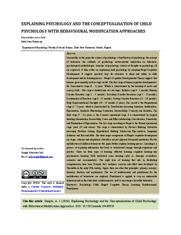 (PDF) EXPLAINING PSYCHOLOGY AND THE CONCEPTUALISATION OF CHILD ...
