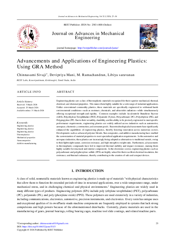 (PDF) Advancements and Applications of Engineering Plastics: Using GRA ...