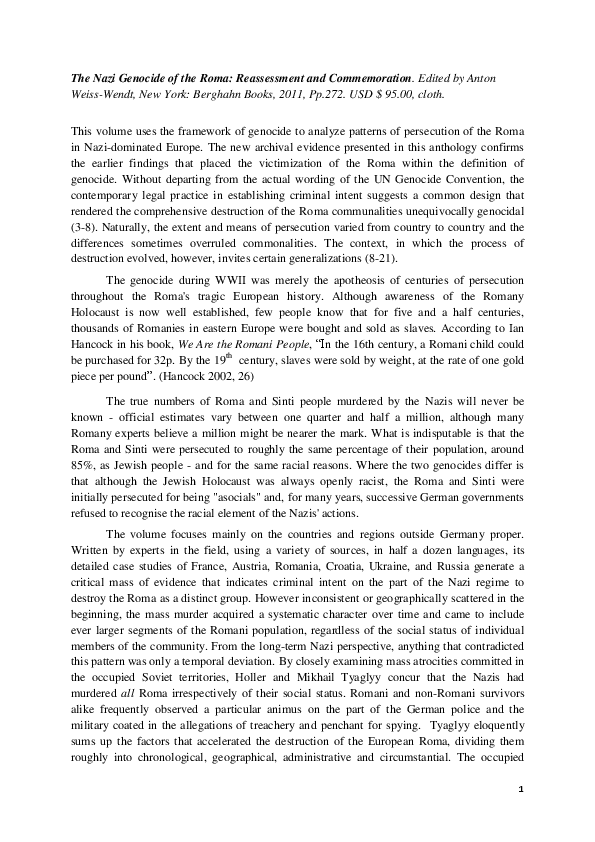 (PDF) The Nazi Genocide of the Roma: Reassessment and Commemoration ...