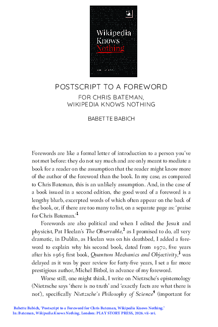 (PDF) Postscript to a Foreword for Chris Bateman, Wikipedia Knows Nothing