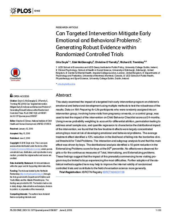 (PDF) Can Targeted Intervention Mitigate Early Emotional and Behavioral ...